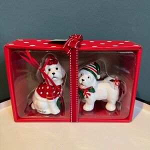NIB Blue Sky Clayworks Carmen Maltese Dogs Christmas Tree Ornaments Set of 2